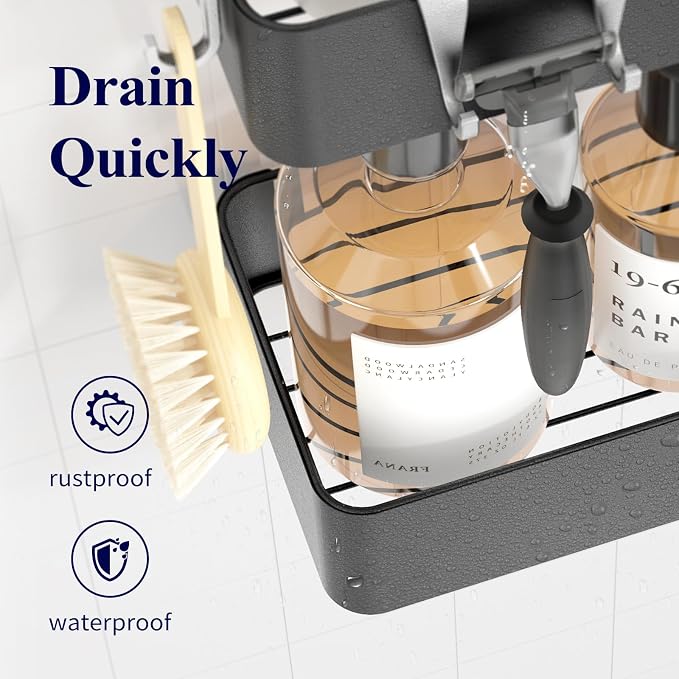 Kitsure Shower Caddy Adhesive, Stylish Shower Organizer, Large, Dark Grey | 2 Pack Shower Shelf for Inside Shower, 100% Rustproof Metal Shelves, No-Drill Bathroom Organizers and Storage