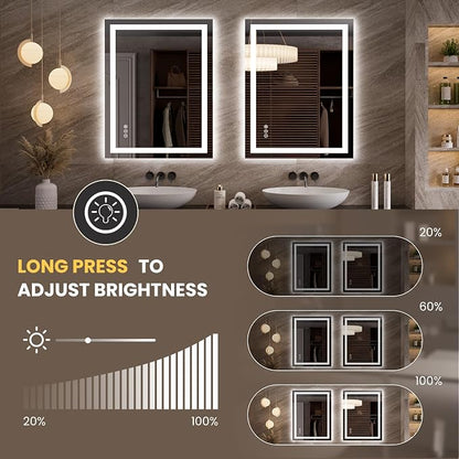 LOAAO 27.6"x35.4" LED Bathroom Mirror with Lights, UL Listed | Anti-Fog, Dimmable, 3 Color Temperature, Backlit + Front Lit, Memory Function, Tempered Glass