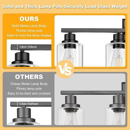 Unicozin Modern Black Bathroom Light Fixtures, 4-Light Vanity Lights Over Mirror with E26 LED Bulbs Included, Wall Sconce with Clear Glass Shades for Living Room Bedroom Hallway Kitchen