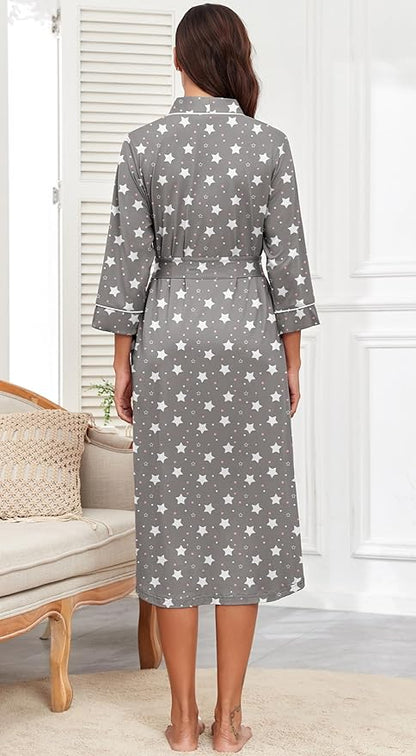 PrinStory Womens Robe Long Knit Bathrobe Lightweight Soft Robes Ladies Bath Robe