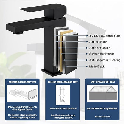 Black Bathroom Faucets One Hole Sink Faucet Single Handle 1 Hole Vanity SUS304 Stainless Steel Faucet for Bathroom Sink Matte Black Bathroom Faucet, SF3-BK