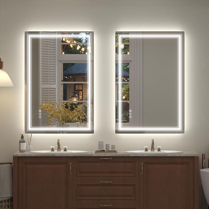 24x36 LED Bathroom Mirror with Lights | Dimmable, Backlit and Front Lighted Mirror, Anti-Fog, Shatterproof, Memory, ETL Listed (Horizontal/Vertical)