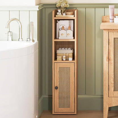 ChooChoo Small Bathroom Storage Cabinet with Adjustable Shelf | 7.1“W * 7.9”D, Corner Floor Cabinet, Narrow Toilet Paper Cabinets, Slim Bathroom Organizers, Small Spaces, Bathroom, Natural