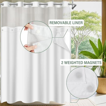 No Hook Shower Curtain with Snap in Liner Set, Green, 71x74 | Waterproof Fabric for Bathroom, Modern Hotel Style Ombre Design, Mesh Top Window, Machine Washable, Quick Install