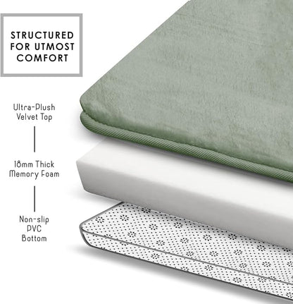 Clara Clark 2 Piece Bathroom Rugs, Velvet Memory Foam Bath Mat Set, Non-Slip Bath Rugs, Machine Wash, Dries Quickly, Ultra Soft Plush Bath Mats for Bathroom, 17 x 24 + Contour, Ice Green