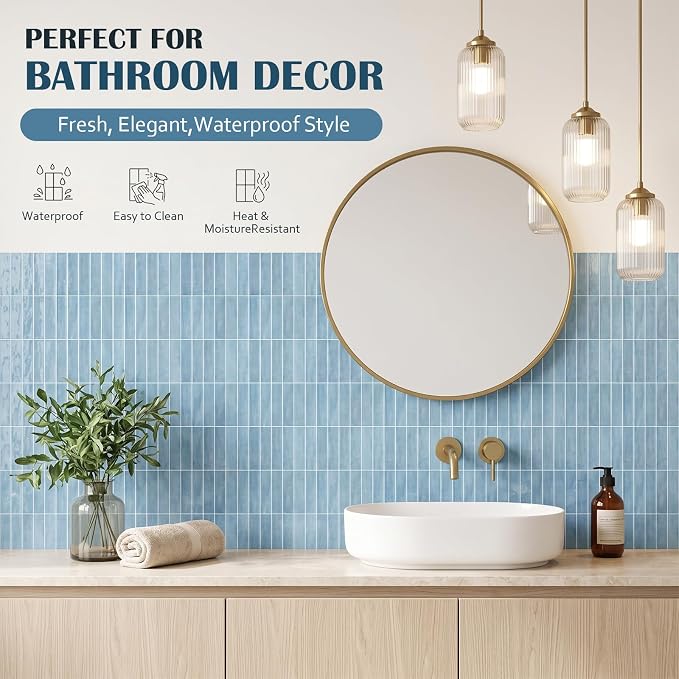 JOLOV 10 Pack Peel and Stick Backsplash Tiles, Waterproof 3D Stickers | Thicker self-adhesive 3D tile stickers for kitchen and bathroom walls; removable, waterproof and easy to install.