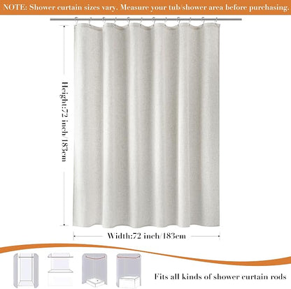Linen Shower Curtain for Bathroom 72x72 Inch 1 Panel Boho Color | Weighted Fabric Shower Curtains with Hooks, Water Repellent, Neutral Rustic Boho Farmhouse, Simple Luxury Bath Curtain Decor