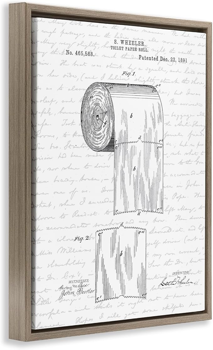 Vintage Patent Bathroom, 16 x 20 Inch Canvas in Floater Frame | Stupell Industries · By Lettered and Lined · Ready to hang · Great for bath and laundry decor · Made in USA