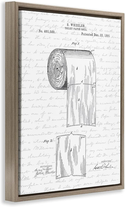 Vintage Patent Bathroom, 16 x 20 Inch Canvas in Floater Frame | Stupell Industries · By Lettered and Lined · Ready to hang · Great for bath and laundry decor · Made in USA