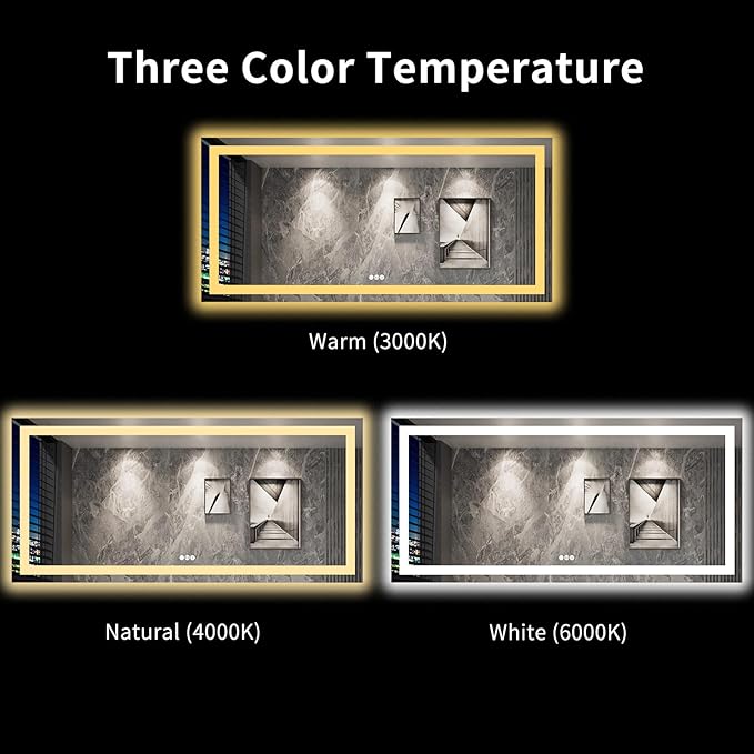 LOAAO 84"X40" LED Bathroom Mirror with Lights, UL Listed | Anti-Fog, Dimmable, 3 Color Temperature, Backlit + Front Lit, Memory Function, Tempered Glass