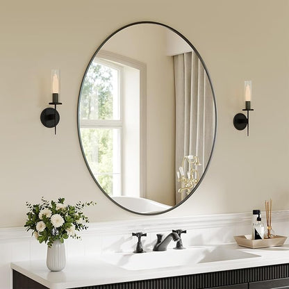 Koonmi Black Oval Bathroom Mirror, 26"x37" Oval Mirror for Wall | Shatterproof Bathroom Vanity Mirror for Bedroom Living Room Entryway, Horizontal or Vertical, Hardware Included