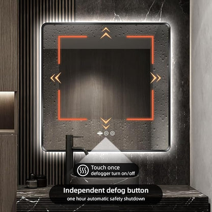 36" x 36" Black LED Bathroom Mirror with Lights - Motion Sensor | Smart Backlit Mirror Bathroom, Metal Framed, Anti-Fog, 3-Color Stepless Dimmable Lighted Mirror, Memory Function, CRI≥93
