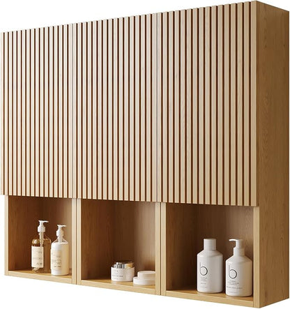 KEIKI Bathroom Wall Cabinet with Soft-Close Doors & Open Shelf, Golden Oak | Premium Wood Medicine Cabinet, Floating Storage Cabinet for Bathroom Kitchen Laundry Room