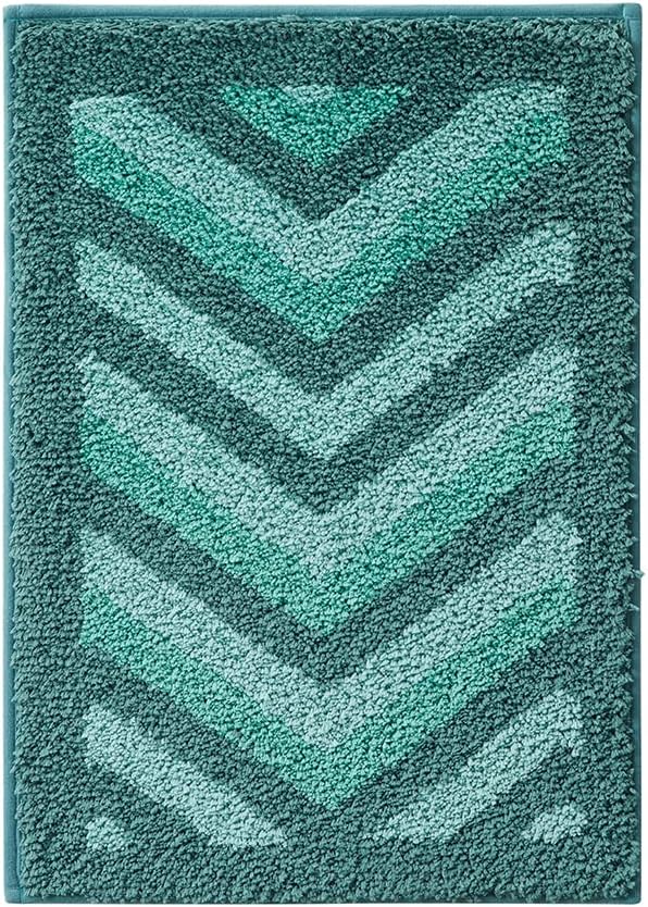Hearth & Harbor Bathroom Rugs, Shaggy Plush Bath Mat, Ultra Soft Non Slip Backing Rubber, Chevron Design Bath Rug, Green, 2 Piece Set