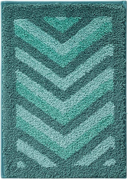 Hearth & Harbor Bathroom Rugs, Shaggy Plush Bath Mat, Ultra Soft Non Slip Backing Rubber, Chevron Design Bath Rug, Green, 2 Piece Set