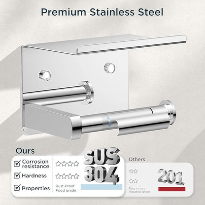 FORIOUS Bathroom Accessories, 5-Piece Bathroom Hardware Set - 24" Towel Bar | Chrome | Towel Hooks, Towel Racks for Bathroom, Toilet Paper Holder With Shelf & Towel Ring | SUS304 Stainless Steel