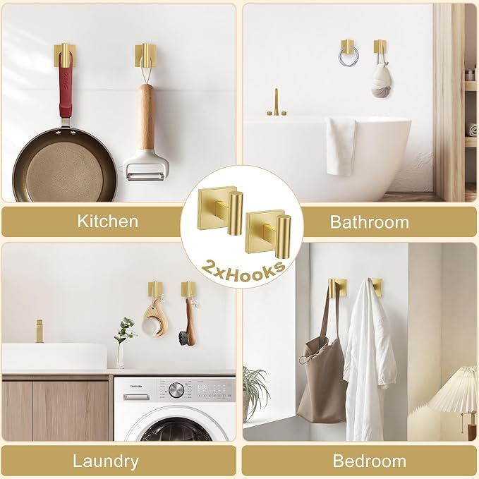 TURS 5-Pieces Brushed Gold Bathroom Hardware Set 23.6 Inch SUS304 Stainless Steel Towel Bar Set Wall Mounted Square Toilet Paper Holder with Shelf