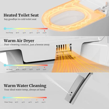 Smart Toilet with Tank Electric Bidet Toilet with ADA Comfort Height | Heated Seat Auto Flush/Lid&Seat Foot Sensor UV-C light Dryer One Piece Toilet with with Siphon Flush 1.28 GPF MAP 1000g