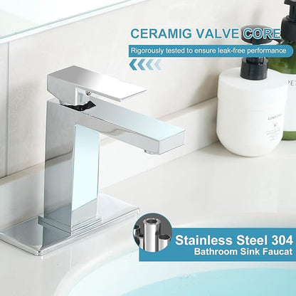 Chrome Bathroom Faucet Single Handle Single Hole Bathroom Sink Faucet with Pop-Up Drain and Deck, for Basin Mixer Tap RV Sink Farmhouse