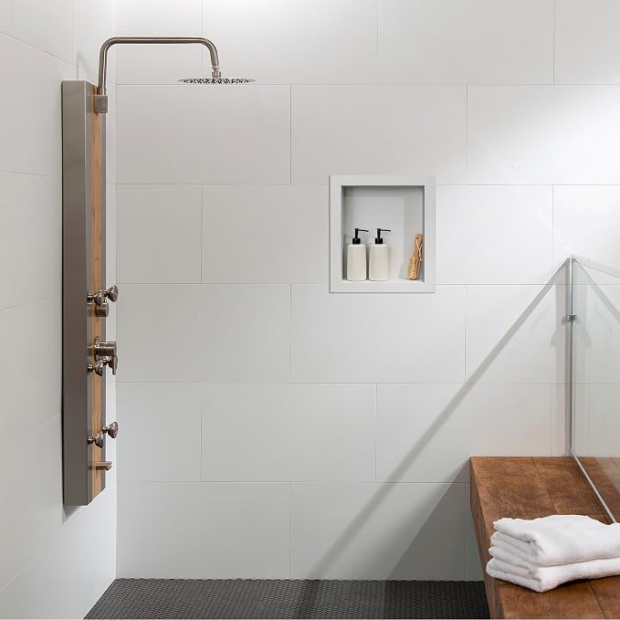 Palisade 17.5 in x 15.5 in Vinyl Shower Niche Dusty Pearl | Waterproof Shower Insert