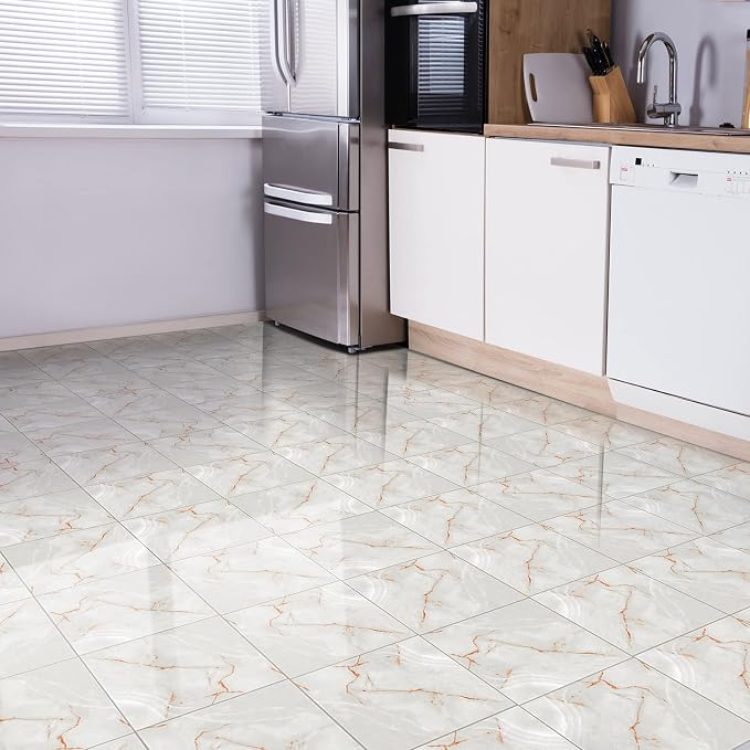 Spiareal 48 Pieces Peel and Stick Floor Tiles Vinyl Flooring 12 x 12 Inch Stick on Floor Tile Self Adhesive Waterproof DIY for Bathroom Kitchen Bedroom Living Room(Stylish)