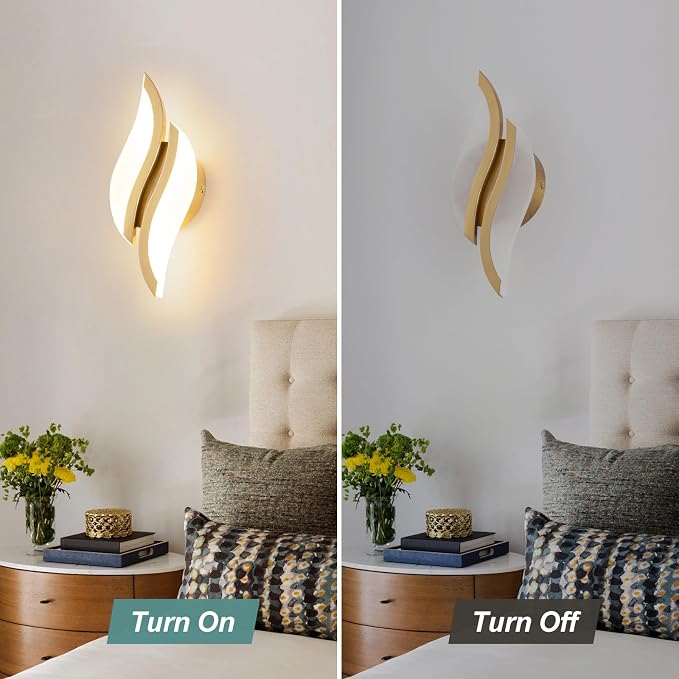 CANEOE Modern LED Wall Sconce 3000K Gold Indoor Wall Light Fixtures Acrylic Wall Sconce Lighting for Living Room Bedroom Bedside Bathroom Hallway Stairway Wall Lamp (Gold, 1 Pack, 3000K)