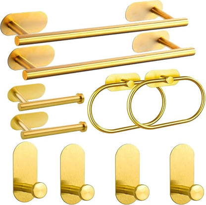 Bathroom Hardware Set, 16" Bathroom Towel Holder with Toilet Paper Holder, Towel Ring, Towel Hook, Bathroom Accessories for Kitchens, Laundry Rooms (10, Gold)