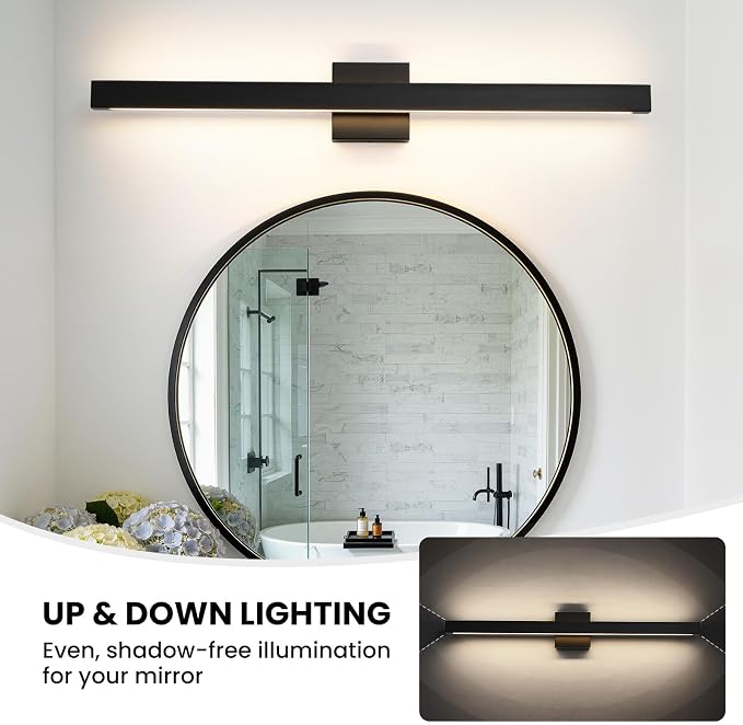 32 Inch Modern Bathroom Vanity Light - 26W Dimmable 5CCT LED Bathroom Light Fixture Over Mirror with Up & Down Lighting Black Bath Vanity Lights for Bathroom Restroom Bedroom