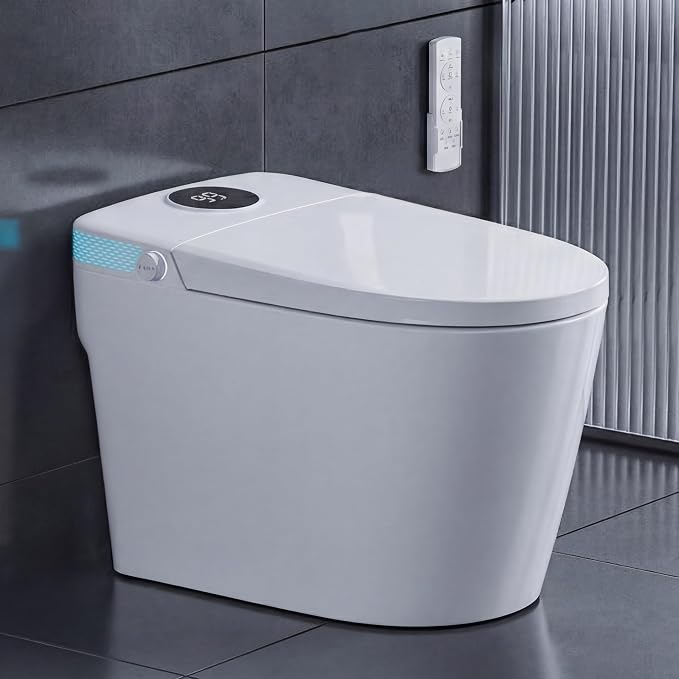 Smart Toilet with Bidet Heated Seat Dual Auto Flush Manual Seat & Lid | Child Mode Warm Water Wash Air Dry Tankless Electric One Piece Toilet for Bathroom with Siphon Dual Flush 0.8/1.2 GPF