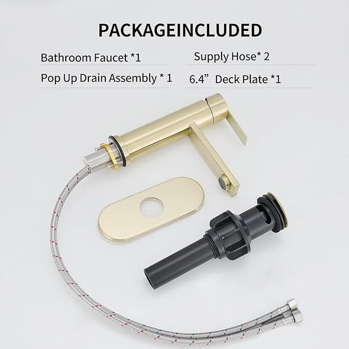 Bathroom Faucet Single Hole Single Handle Vanity Modern Sink RV Faucet with Pop-up Drain for 1 - or 3 Hole Bathroom Sink (Brushed Gold)