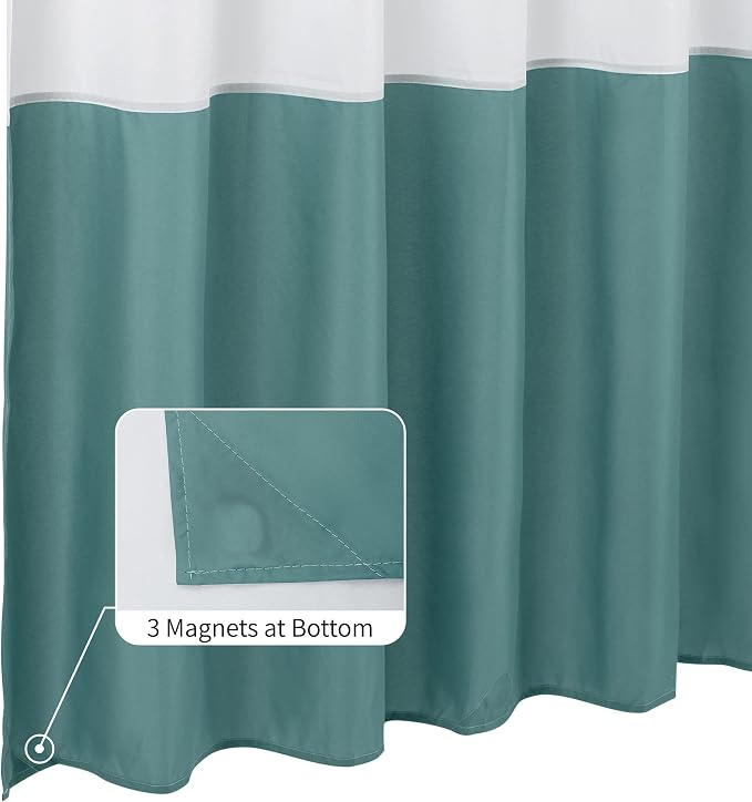 ALYVIA SPRING Waterproof Fabric Shower Curtain or Liner White/Teal, 72x72 | 3 Magnets, Soft Cloth & Hotel Quality, Machine Washable, Light-Weight, Standard Size