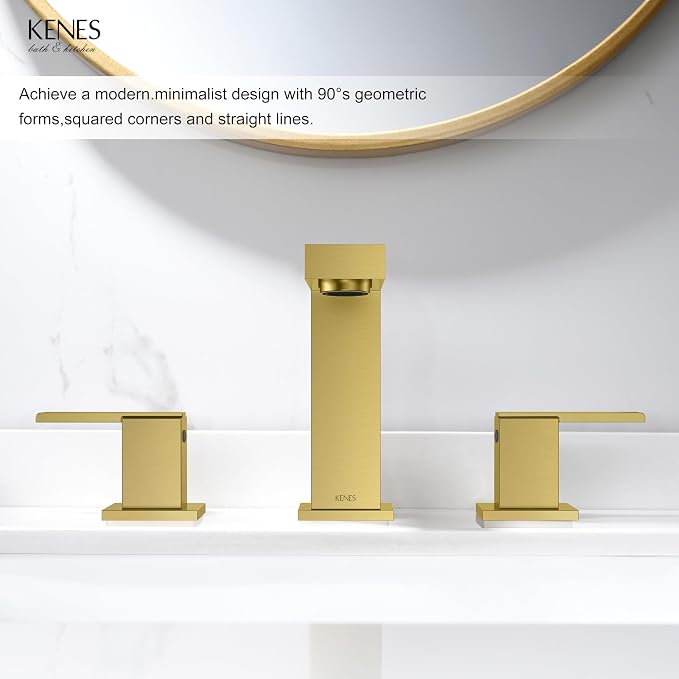 Brushed Gold Widespread Bathroom Faucet 3 Hole Vanity Faucet 2 Handle | Bathroom Sink Faucet with Pop Up Drain & Supply Lines, Lead-Free cUPC & NSF Certified, 8 Inch Faucet for Vanity Restroom Sink
