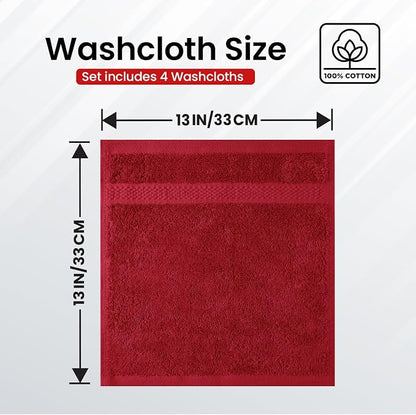 Infinitee Xclusives 100% Cotton Luxury Wash Cloths for Showering - 4 Pack | Washcloths [13x13] - Soft and Absorbent Face Towels for Bathroom Wash Clothes - Gym, Spa & Hotel Use