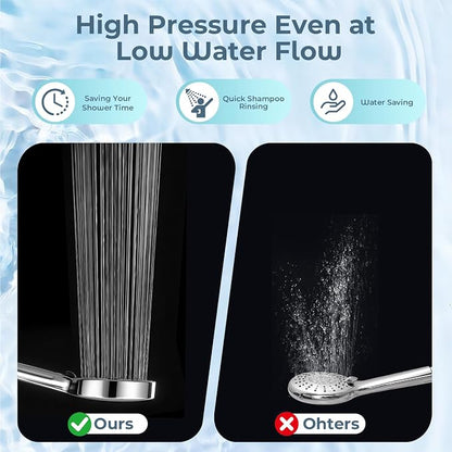 Filtered Handheld Shower Head, High Pressure Chrome | 7 spray modes, 5.24" wide coverage, 59" SS hose, adjustable holder, built-in filter, G1/2" universal fit, tool-free install