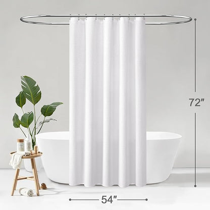 Stall Waffle Shower Curtain - White Cotton Fabric Texture Heavyweight Shower Curtains for Narrow Bathroom,Washable,54Wx72L
