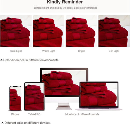 COZYART Bath Towel Set 6 PCS, Luxury Cherry Red 100% Turkish Cotton 650GSM | Soft Absorbent Quick Dry, OEKO‑Tex 100 Cert. Zero Twist Ring Spun Cotton, Plush Fluffy, Breathable Hotel Quality Towels Set