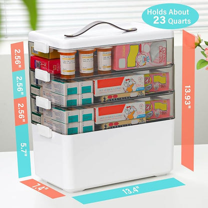 Homaigie Extra Tall 4-Tier Medicine Cabinet Organizer for Medicine Bottles Organizer, Portable Medicine Storage Box with Leather Handle, Empty First Aid Kit Container for Home, Classroom