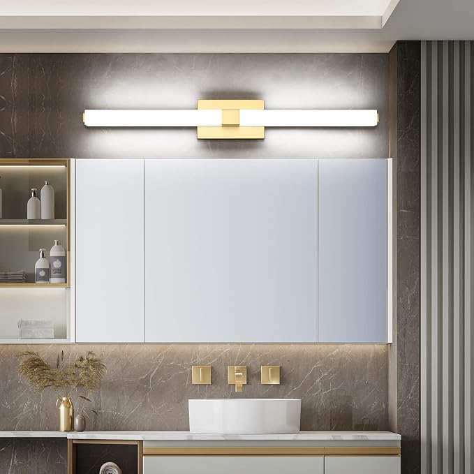 40in LED Vanity Lights Modern Gold Bathroom Light Fixtures Over Mirror 28W Bright White Acrylic Wall Lighting for Bath