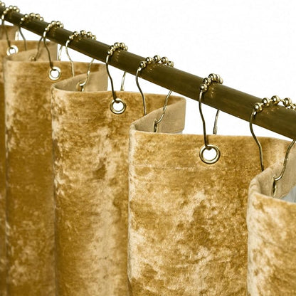 TAMGHO Mustard Gold Shower Curtain for Bathroom, Crushed Velvet Dark Mustard Yellow Shower Curtain with Gold Decro Metal Hooks, Machine Washable Thick Fabric, 72 x 72 inches