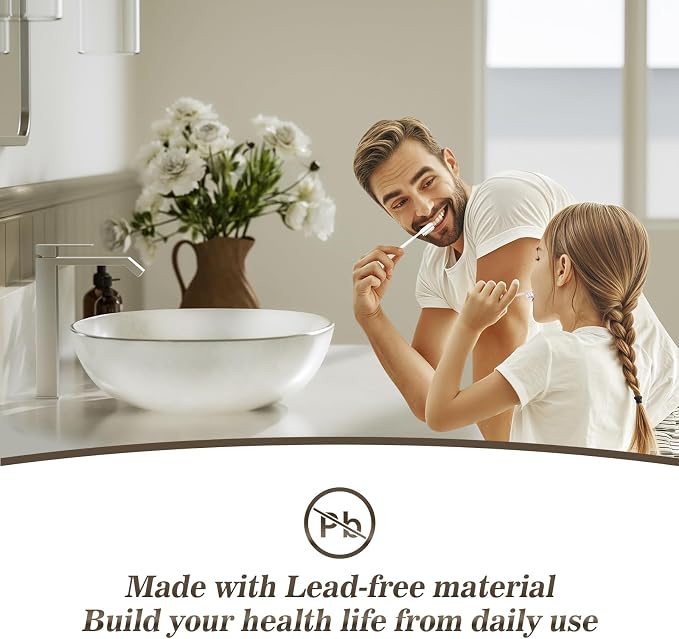 Brushed Nickle Single Hole Tall Above Counter Sink Bathroom Faucet,Single Handle Bathroom Vessel Faucet with Waterfall and Pop Up Drain Without Overflow,FH05-BN-V-VINE