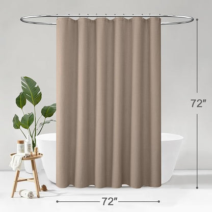 Waffle Weave Shower Curtain Heavyweight Cotton Fabric Beige 72Wx72L | Soft Cotton Cloth,3D Square Truely Waffle Washable, Hotel Luxury Spa, Shower Curtain Set for Bathroom 12 Plastic Hooks