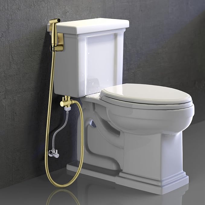 Handheld Bidet Sprayer for Toilet, Stainless Steel Baby Cloth Diaper Sprayer Kit, Bathroom Toilet Bidet Attachment Set for Bathing Pets Feminine Hygiene, Brushed Gold BDS01-3