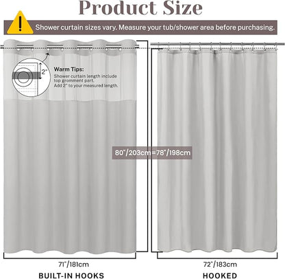 SORTTO No Hook Slub Shower Curtain with Liner, 71x80, Light Grey | Snap in Liner, 3 in 1, Bamboo Texture, Hotel Style, Waterproof Fabric, Mesh Top Window, Corner Magnets, Machine Washable
