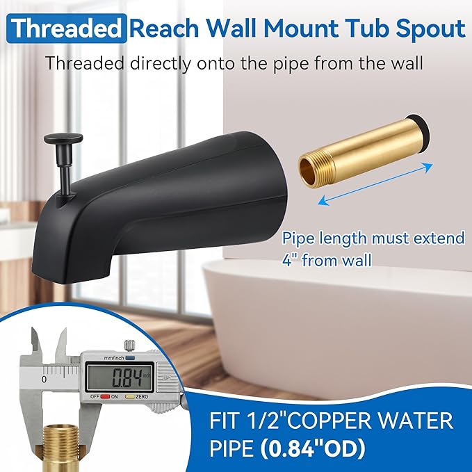 Dreyoo 5 1/4 Inch Bathroom Tub Spout Compatible with Westbrass E531D-1F-62, Fits Wall Front Mount Tub Spout with Shower Diverter 1/2'' IPS Inside Thread Bathtub Faucet(Matte Black)