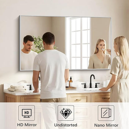 DESBING 30" x 50" Bathroom Mirror, Silver Metal Frame Wall Mirror | HD Image,Shatterproof Decorative Rectangular Vanity Mirror for Bedroom Bathroom Living Room Entryway Horizontal or Vertical