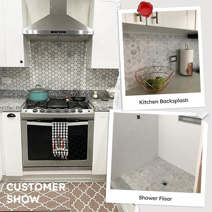 Carrara White Marble Mosaic Tile, 2 Inch Hexagon, Polished, 5 Sheets | Natural Bianco Carrera, Marble Stone Backsplash Tiles for Kitchen, Bathroom, Shower Wall and Floor