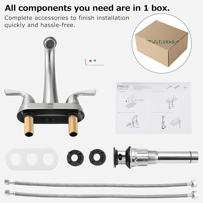 PARLOS 2-Handle Bathroom Sink Faucet with Drain Assembly and Supply Hose Lead-Free cUPC Lavatory Faucet Mixer Double Handle Tap Deck Mounted Brushed Nickel,13598