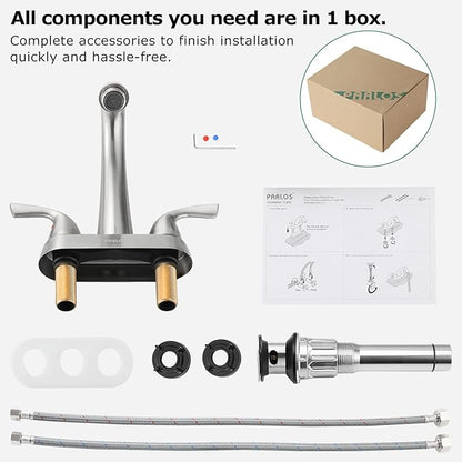 PARLOS 2-Handle Bathroom Sink Faucet with Drain Assembly and Supply Hose Lead-Free cUPC Lavatory Faucet Mixer Double Handle Tap Deck Mounted Brushed Nickel,13598