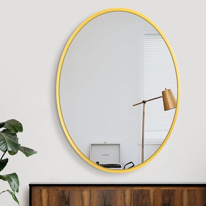 32x24 Gold Oval Bathroom Mirror for Over Sink, Aluminum Frame | HD Reflection No Distortion, Aluminum Frame, Mounting Hardware for Vertical or Horizontal Mount