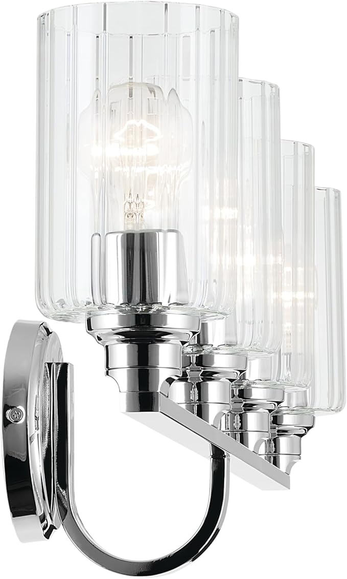 Kichler Gioe 32.25" 4-Light Vanity Light with Clear Fluted Glass in Chrome, Damp Rated, for Bathroom, Powder Room, Over a Mirror, (32.25" W x 10.5" H), 55227CHFLU